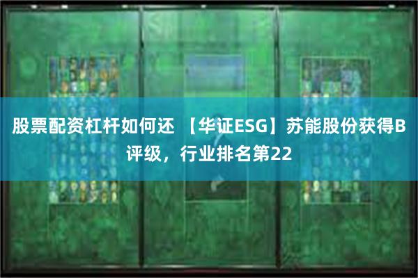 股票配资杠杆如何还 【华证ESG】苏能股份获得B评级，行业排名第22